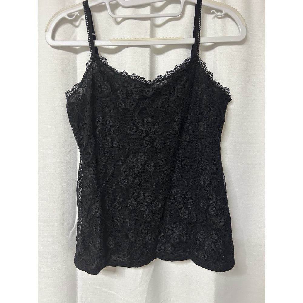 ELLE Lace Front Black Camisole Tank Top Adjustable Straps Small Y2K